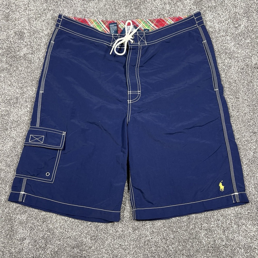 Vtg Polo Ralph Lauren Shorts Mens M Blue Swim Board Trunks Cargo Pocket Bellagio